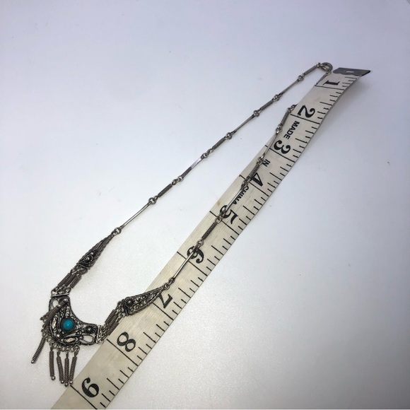 TURQUOISE & 835 Silver Filigree Tassels Necklace Vintage 16” + 1” Drop - Picture 6 of 6